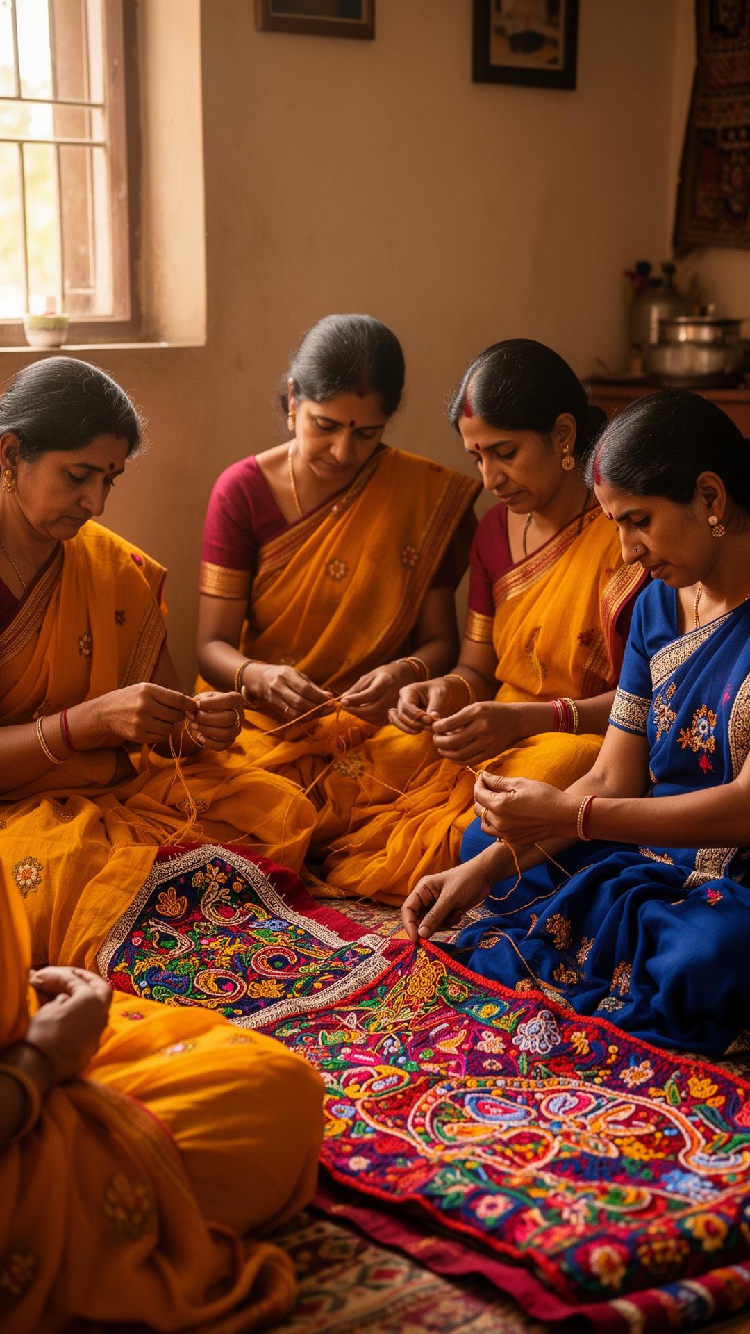 Artisans at work in a sunlit home